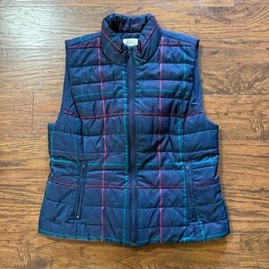Loft Navy Plaid Puffer Vest Size Medium